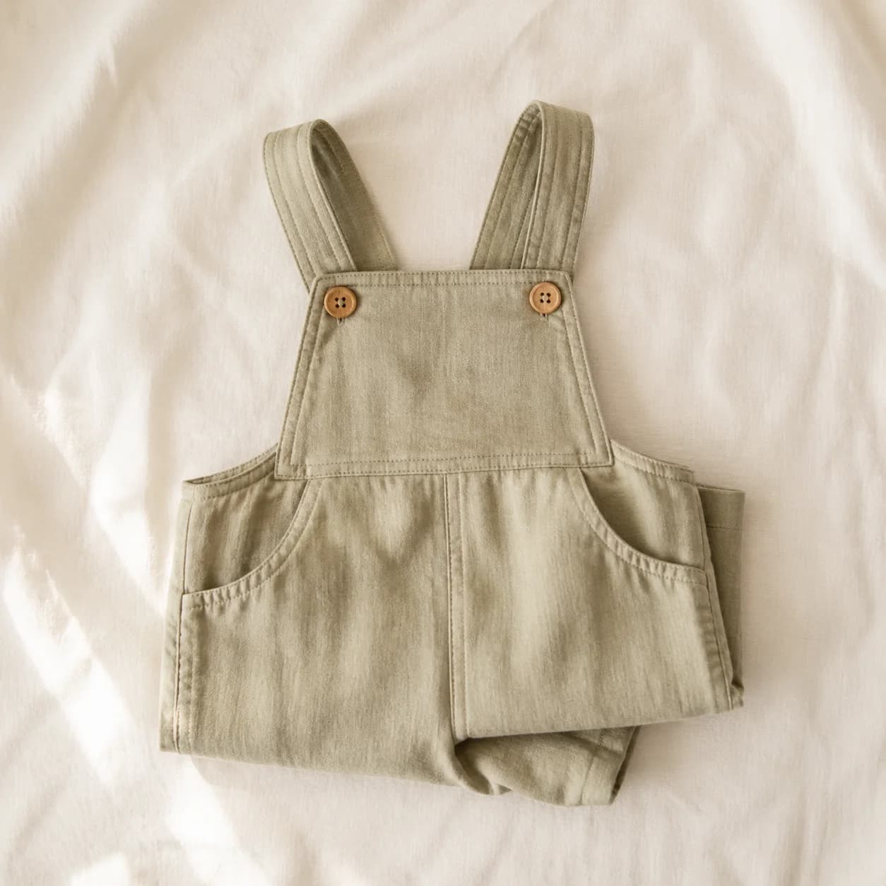 Organic linen overalls — a recently sold listing on Paperbark Kids